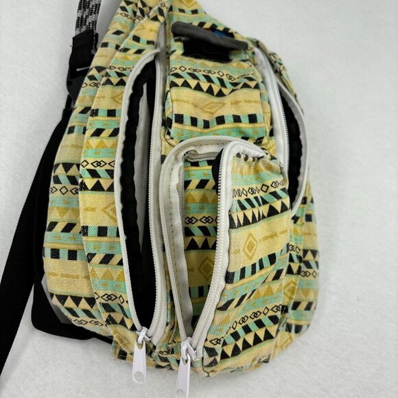KAVU Rope Bag Sling Crossbody Yellow Geometric Aztec Canvas Shoulder Backpack 1 - Picture 2 of 8